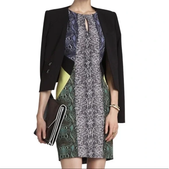 BCBGMaxazria Chole Dress Size Xsmall Snake Skin Blue Black & Green BCBG - Picture 2 of 6